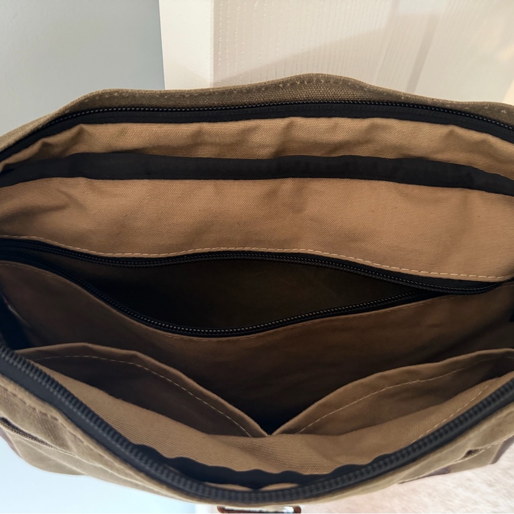 NutSac Everyday Carry Satchel Rugged Canvas Leather Messenger Bag - Brown Green - Picture 10 of 10